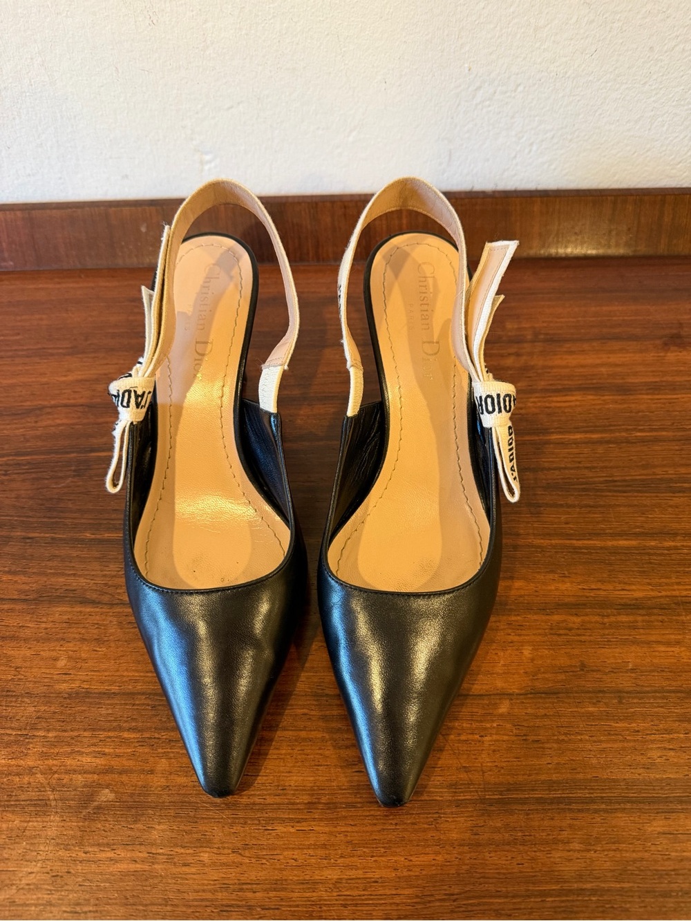 Dior J’Adore Black Leather Pointed Slingback Heels size 7.5